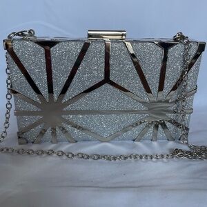 Silver Sparkle Clutch with Chain